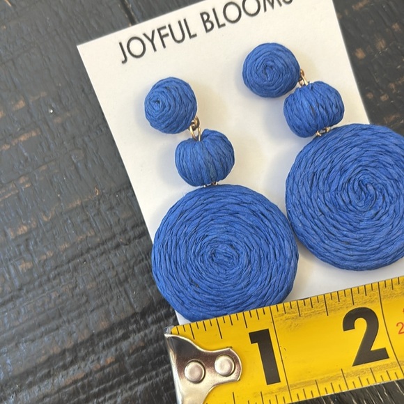 🎈4 LISTINGS FOR $20!! Raffia Drop Earrings | blue dangle round earrings - Picture 7 of 7